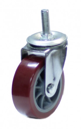 Колесо мебельное поворотное болтовое крепление (М 8) 40мм (красный пластик) [8004040-M8]