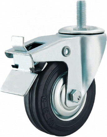Колесо промышленное поворотное болтовое крепление с тормозом (М12) 125мм (SCTB55) [4009125 М12]