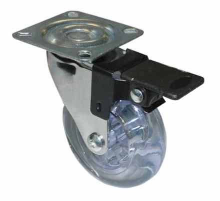 Колесо мебельное поворотное с тормозом 75мм (прозрачный PVC) [5008075]