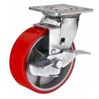 Колесо большегрузное полиуретановое поворотное с тормозом 100мм (SCPB42) 1044100