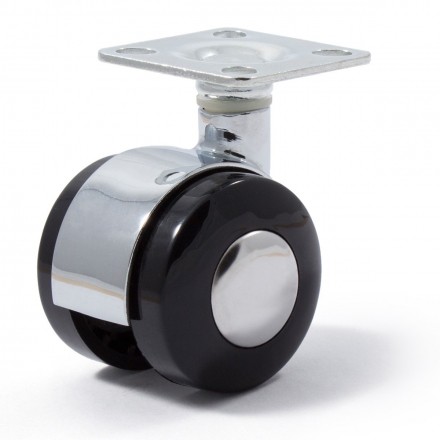 Колесо мебел. поворотное 50мм (черный пластик и хром вставка) 6015050