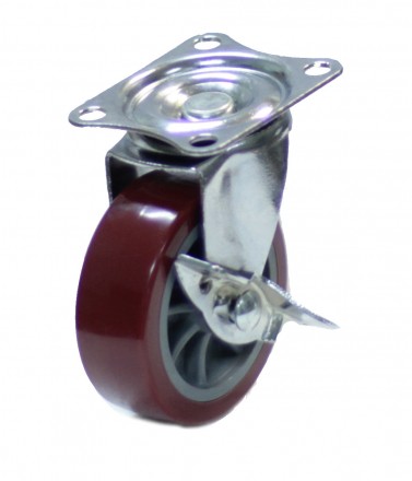 Колесо мебельное поворотное c тормозом 50мм (красный пластик) [8002050]
