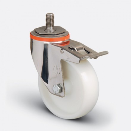 Колесо нейлоновое поворотное с тормозом 100 мм ( EM05-ZKZ-100-F INOX) НЕРЖ. EM05-ZKZ-100-F INOX