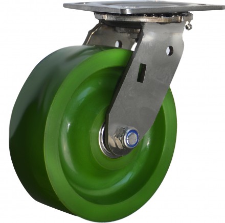 Колесо большегрузное поворотное из нержавеющей стали Зеленый полиуретан 100мм (SS6640-01-SPU) [SPU-6643100]