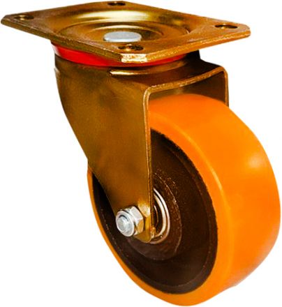 Колесо большегрузное желтый полиуретан черный обод, поворотное, 80мм [4543080]