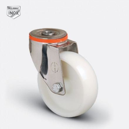 Колесо нейлоновое поворотное под болт М12 125 мм ( EM04-ZKZ-125 INOX ) Нержавеющая сталь EM04-ZKZ-125 INOX