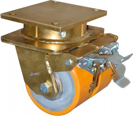 Колесо большегрузное полиуретановое СВЕРХТЯЖЕЛОГРУЗНОЕ ДВОЙНОЕ поворотное с тормозом, 250мм (K8010-01-MPCI-TTB) K8010-TTB-250