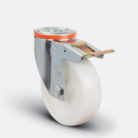 Колесо нейлоновое поворотное_под болт М12 с тормозом 80 мм ( EM04 ZKZ 80 F ) EM04-ZKZ-80-F