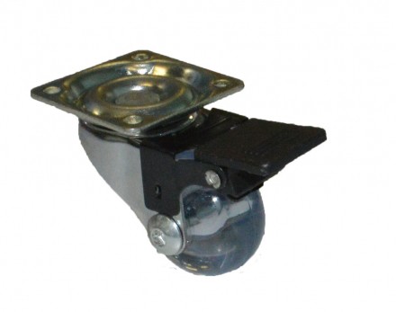 Колесо мебельное поворотное с тормозом 35мм (прозрачный PVC) [5008035]