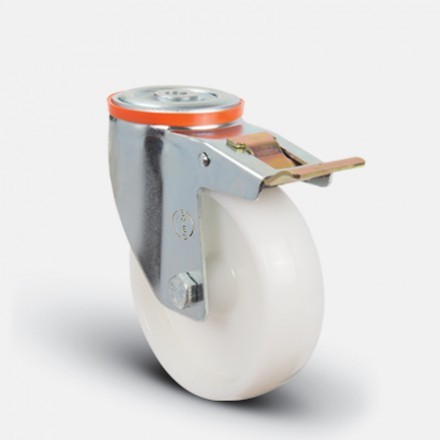 Колесо нейлоновое поворотное_под болт М12 с тормозом 200 мм ( EM04-ZKZ-200-F ) EM04-ZKZ-200-F