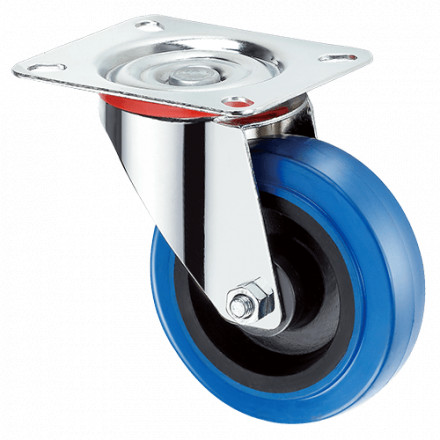 Колесо с эластичной СИНЕЙ резиной поворотное (SRCL 55) 125мм [9053125Е]