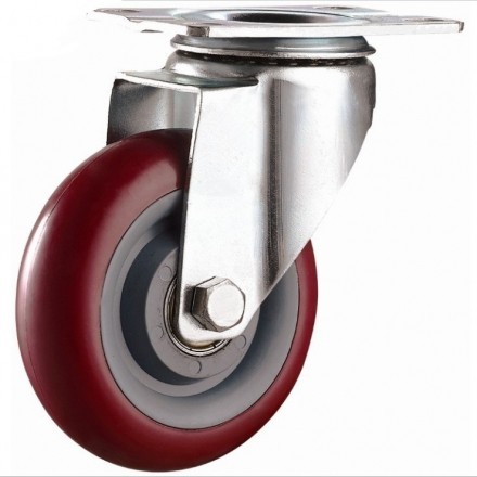 Колесо б/г полиуретан. поворот. ПОЛИПРОПИЛЕН КРАСНЫЙ 75мм (Medium) 5023075 PP