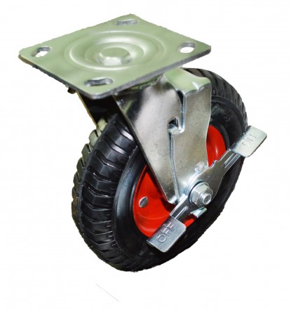 Колесо литая резина КРАСНЫЙ ДИСК, поворот. 200мм ЛИТОЕ с тормозом SCB80Л200