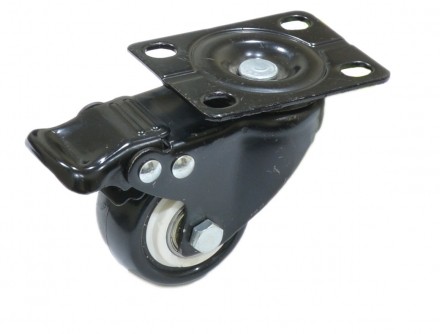 Колесо черная резина поворотное с тормозом(металл) 75мм [4054075]