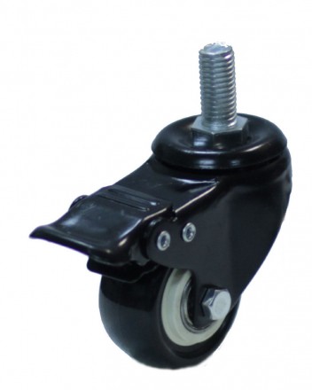 Колесо черная резина болтовое крепление (М10) 40мм с тормозом(металл) [4064040 М10]