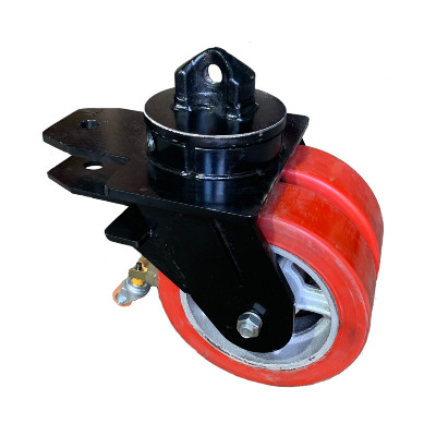 Колесо большегрузное полиуретановое СВЕРХМОЩНОЕ Двойное с поворотной панелью, диаметр 300мм, шариковый подшипник (для контейнеров) K89122