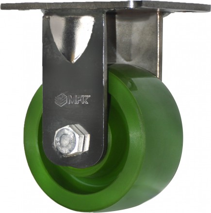 Колесо большегрузное нержавейка Зеленый полиуретаный неповоротное 100мм (SS6640R-01-SPU) SPU-6641100