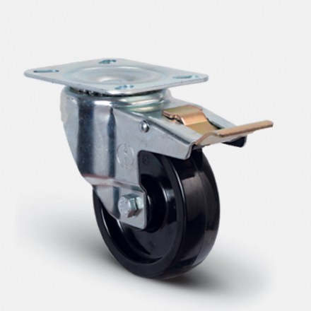 Колесо термостойкое фенольное поворотное с тормозом 80 мм ( EM 01 BKB 80 F ) EM01-BKB-80-F