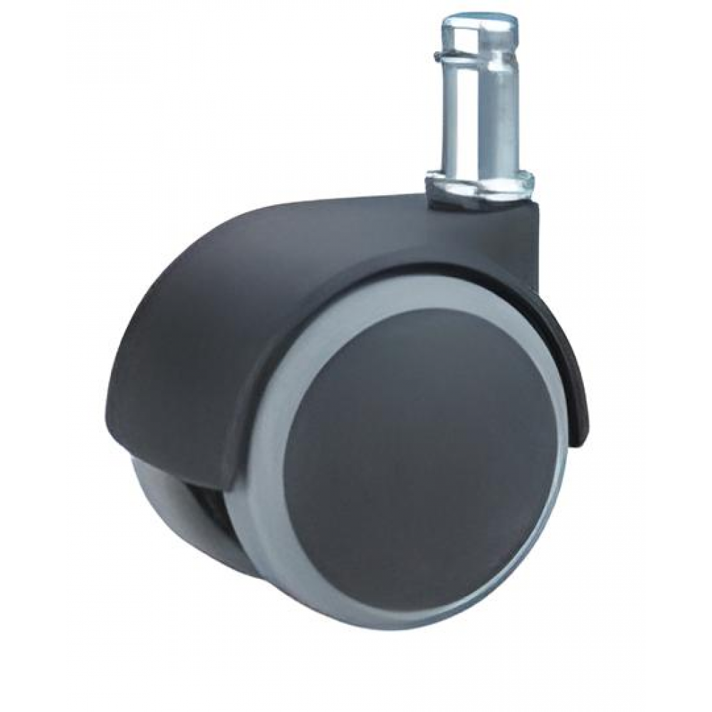 Колесо мебел. обрезиненное, штырь М11 50мм (черный пластик и серая резина)