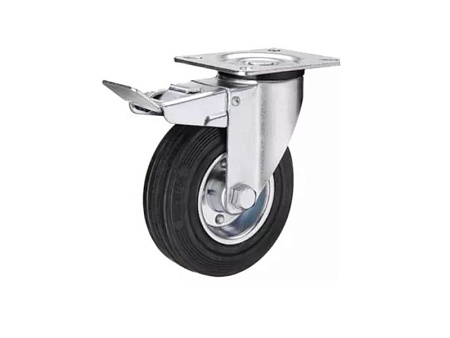 SRCb80 колесо поворотное d200 мм с тормозом усиленное с полуэластичной черной резиной